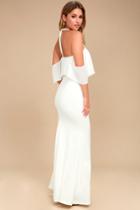 Lulus | Pearls Of Wisdom White Pearl Off-the-shoulder Maxi Dress | Size Small | 100% Polyester