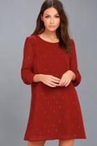 Bb Dakota | Dayna Wine Red Long Sleeve Shift Dress | Size X-small | 100% Polyester | Lulus