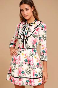 Re:named Perfectly Charming White Floral Print Skater Dress