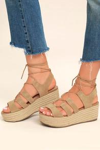 Steve Madden Brayla Sand Suede Leather Espadrille Wedges