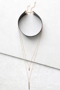Lulus Living For The City Gold And Black Choker Necklace Set