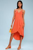 Lush Mood And Melody Coral Orange High-low Dress | Lulus