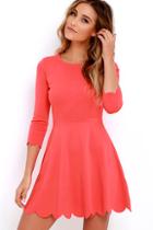 Lulus Cumulonimbus Clouds Coral Red Skater Dress