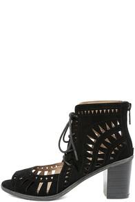 Breckelle's Cut To The Chase Black Suede Cutout Lace-up Booties