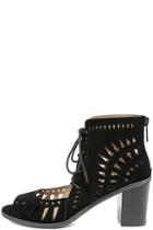 Breckelle's Cut To The Chase Black Suede Cutout Lace-up Booties