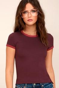 Rvca Go Around Burgundy Cropped Tee