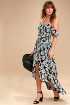 Lucy Love Wild Hearts Black And White Leaf Print Off-the-shoulder Dress | Lulus