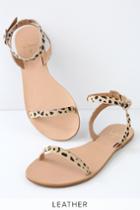 Colette Leopard Calf Hair Flat Ankle Strap Sandal Heels | Lulus