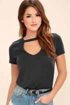 Lulus Once In A Wild Charcoal Grey Top