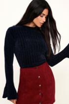 Lost + Wander Liberty Navy Blue Chenille Bell Sleeve Sweater | Lulus