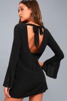 Lulus | Be The One Black Long Sleeve Backless Shift Dress | Size Large | 100% Polyester