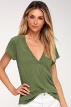 Free People Clementine Olive Green V-neck Tee | Lulus