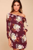 Ali & Jay Jade Plum Purple Floral Print Off-the-shoulder Shift Dress