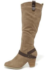 Wild Diva Lounge Band On The Run Taupe Suede Knee High Boots