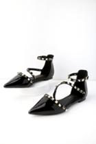 Olivia Jaymes Trinity Black Patent Studded Pointed Toe Flats | Lulus
