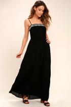 Lulus Rockaway Beach Black Embroidered Maxi Dress