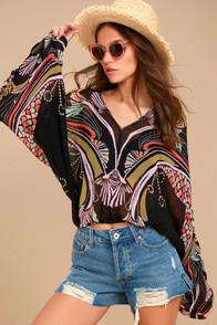 Free People Beneath The Sea Black Print Top