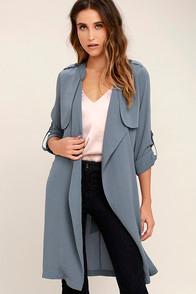 Lulus Windswept Away Slate Blue Trench Coat