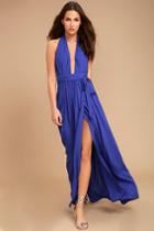 Lulus | Magical Movement Royal Blue Wrap Maxi Dress | Size Large | 100% Rayon