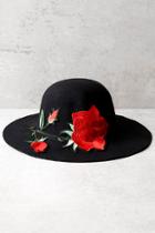 Lulus Budding Beauty Black Embroidered Rose Hat