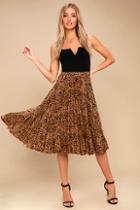 Others Follow Roxie Leopard Print Pleated Midi Skirt