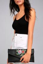 Lulus Favorite Foliage Black Embroidered Clutch