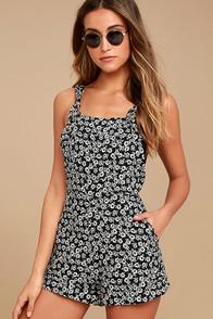 Lucy Love Easy Livin' Black Floral Print Short Overalls