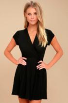 Lulus Good To Go Black Short Sleeve Surplice Dress