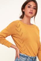 Pointelle Me More Mustard Yellow Knit Sweater | Lulus