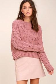J.o.a. Beth Pink Cable Knit Sweater