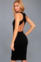 Lulus | Darling Dance Black Backless Bodycon Midi Dress | Size Large