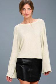 Project Social T Lillian Beige Long Sleeve Sweater Top