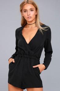 Tavik Sure Thing Washed Black Long Sleeve Romper