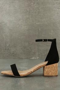 Breckelle's June Black Cork Ankle Strap Heels