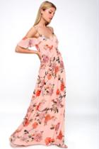 De Fleur Blush Floral Print Ruffled Off-the-shoulder Maxi Dress | Lulus