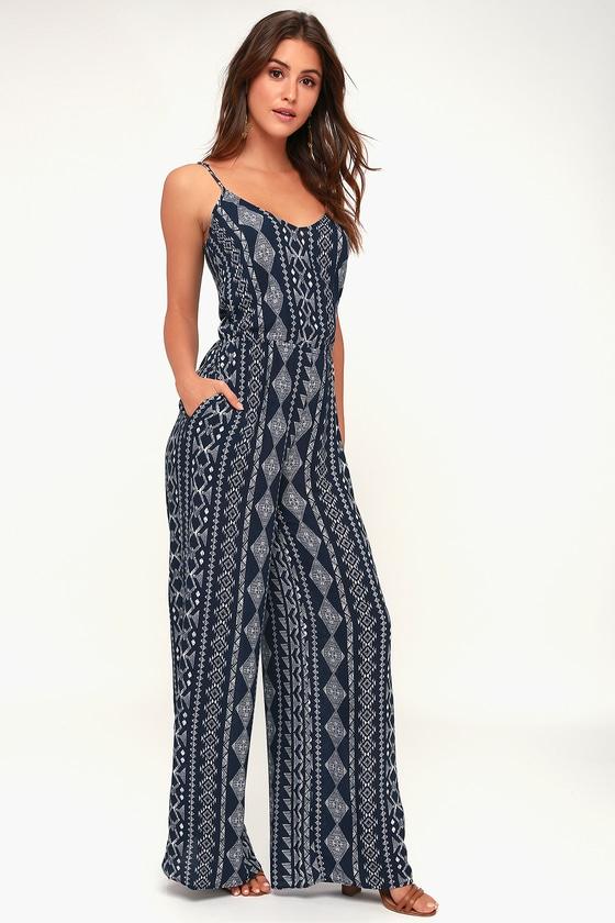 Nash Navy Blue Print Jumpsuit | Lulus