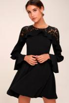 Do & Be | Secret Kiss Black Lace Long Sleeve Skater Dress | Size Medium | 100% Polyester | Lulus