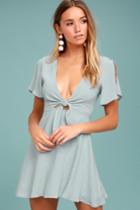 Lulus | Sea Day Light Blue Skater Dress | Size Large | 100% Polyester