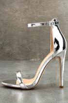 Olivia Jaymes Almonaster Silver Patent Ankle Strap Heels