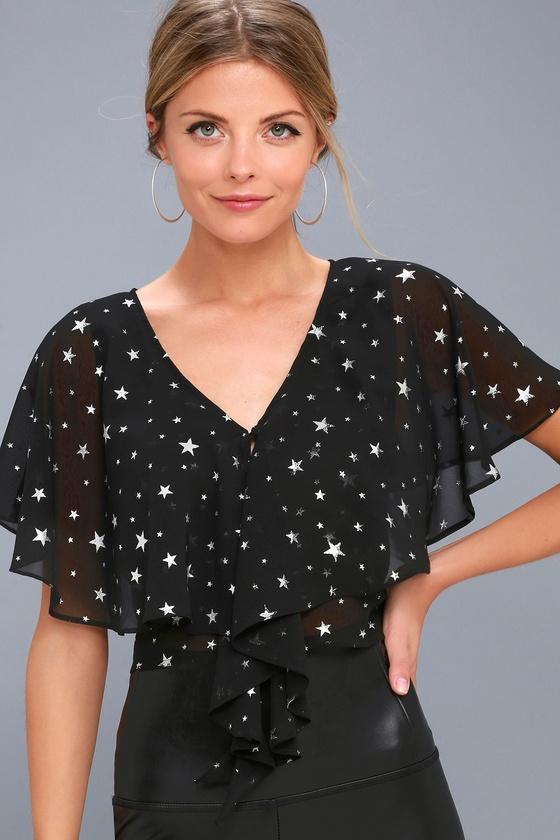 Sparkle In My Eye Black And Silver Star Print Crop Top | Lulus
