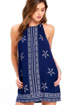 Lumiere | Mediterranean Sea Navy Blue Print Halter Dress | Size Small | 100% Polyester | Lulus