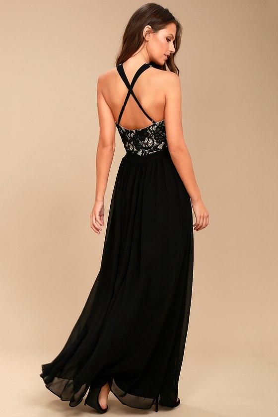 Lulus | Unforgettable Evening Black Lace Maxi Dress | Size Medium | 100% Polyester