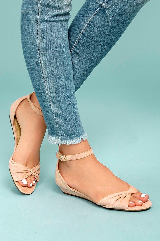 Breckelle's | Maryanna Blush Suede Wedge Sandal Heels | Size 6.5 | Pink | Vegan Friendly | Lulus