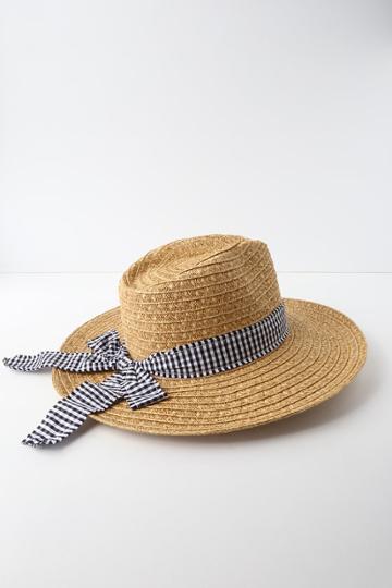 San Diego Hat Co. Lazy Days Tan And Gingham Straw Fedora Hat | Lulus