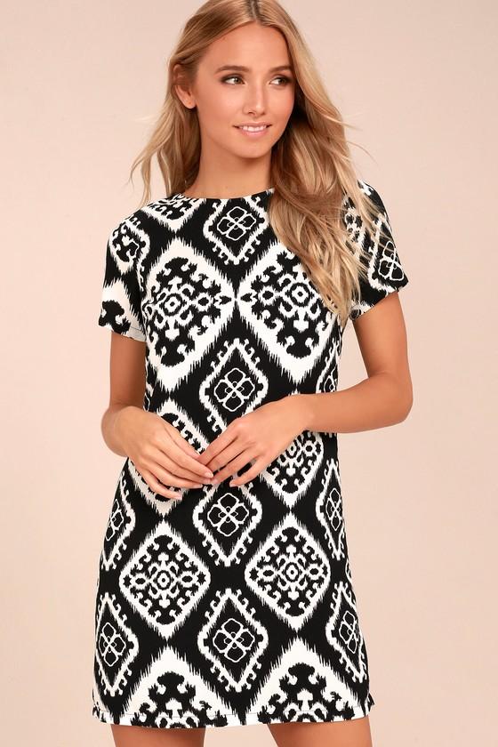 Lulus | Give Me A Print Black Print Shift Dress | Size Small | 100% Polyester