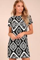 Lulus | Give Me A Print Black Print Shift Dress | Size Small | 100% Polyester