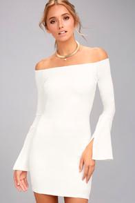 Lulus Marseille White Off-the-shoulder Long Sleeve Bodycon Dress