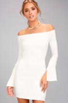 Lulus Marseille White Off-the-shoulder Long Sleeve Bodycon Dress