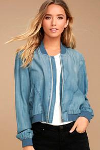 Signature 8 Easygoing Blue Chambray Bomber Jacket
