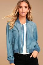 Signature 8 Easygoing Blue Chambray Bomber Jacket